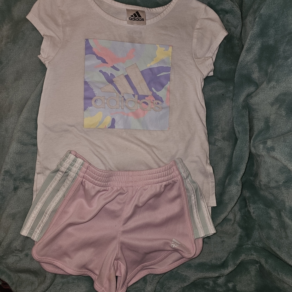 Adidas Kids' Pastel Graphic Tee and Shorts Set - Picture 1 of 13